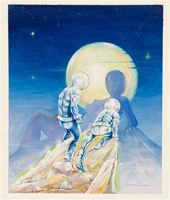 BILLY GRAHAM (1935 - 1999) Two astronauts with the moon.
